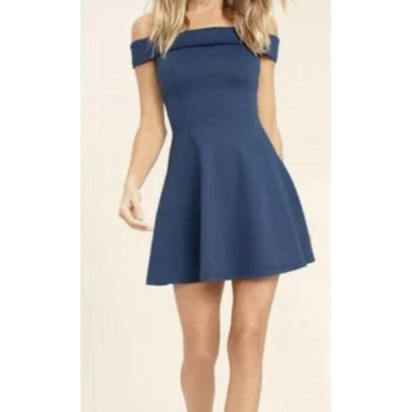 Lulu's Off-The-Shoulder Skater Black Lined Dress Size M - Picture 11 of 11